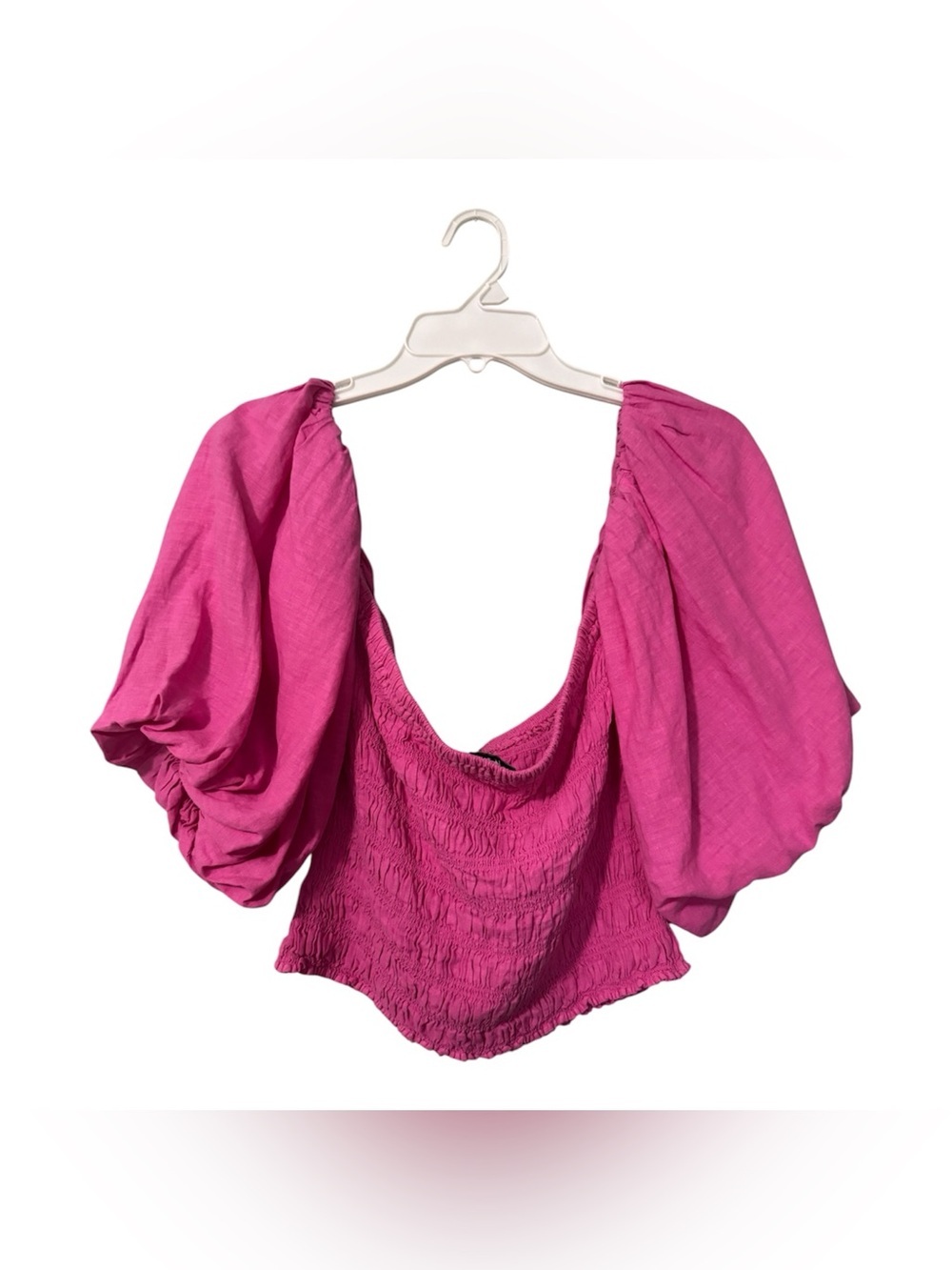 Young Fabulous & Broke 55% Linen Smocked Off Shoulder Puff Pink Yacht Top Size L - Picture 2 of 9